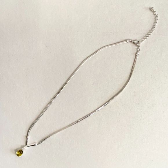 Demi Parure Necklace Bracelet Yellow Teardrop & Rhinestones On Silver Tone Chain - Picture 3 of 15